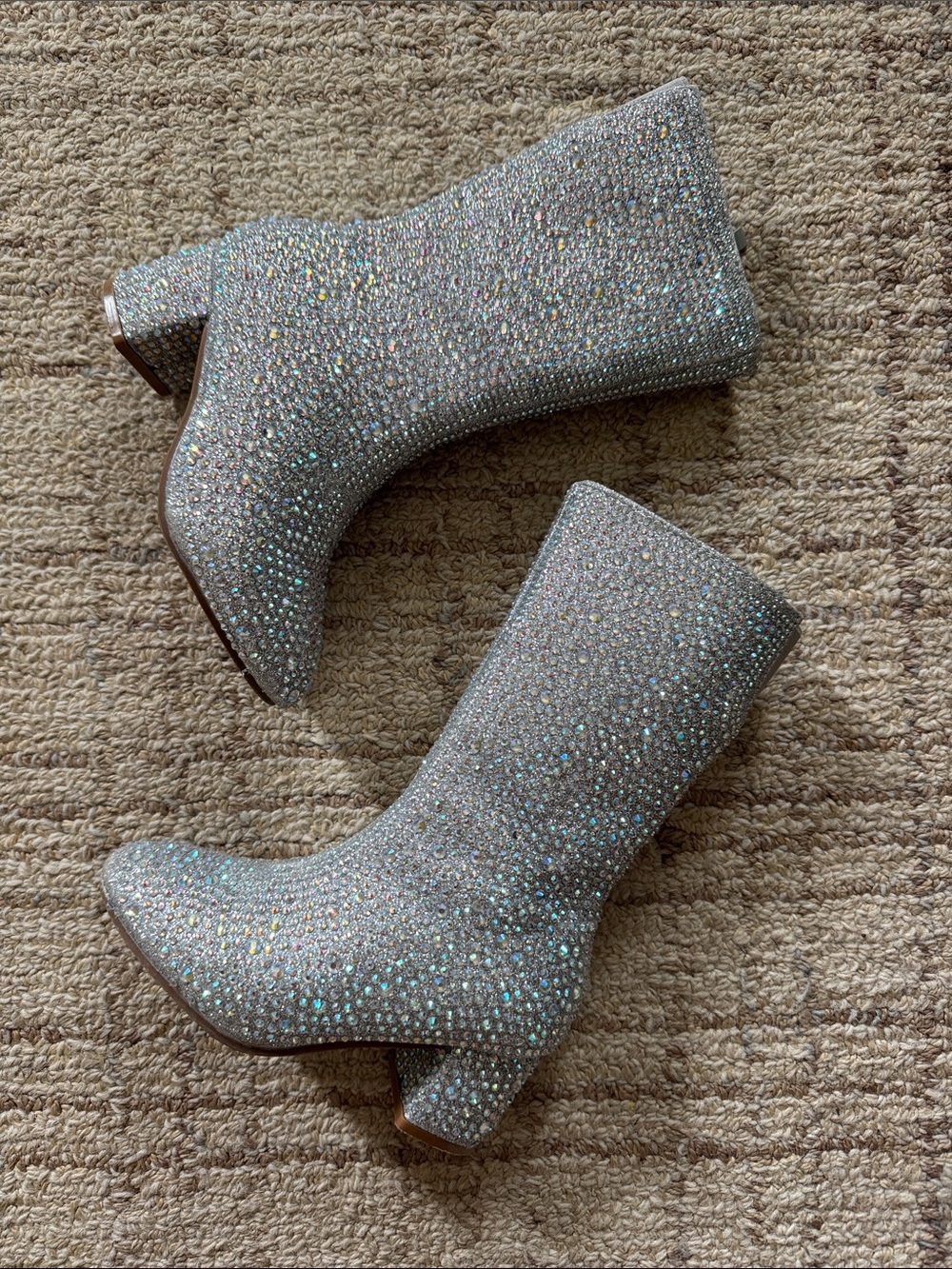 Sparkle Rhinestone Mid-Calf Block Heel Boots - Silver- little kids size 10